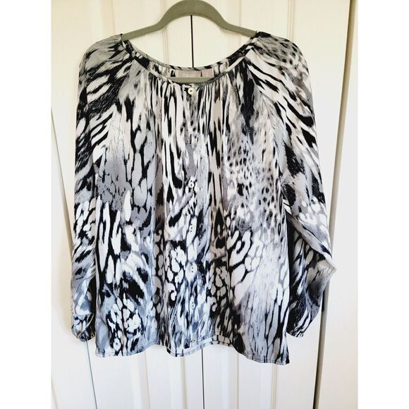 Chico's 2 Shirt Button Up Blouse Top Black White & Gray Silky Smooth‎ L/S Sz L - Picture 1 of 7
